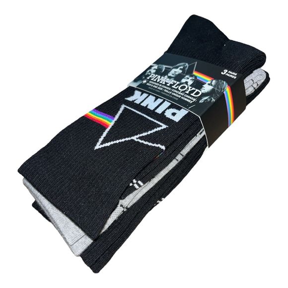 Pink Floyd Mens 3 Pair Black Crew Socks “Dark Side Of The Moon” NWT - Picture 2 of 6